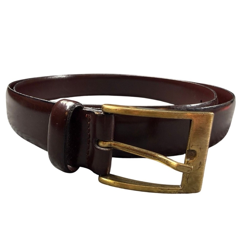 Italian Leather Belt Mens 42 Burgundy Excellent Brass Buckle Made in Italy